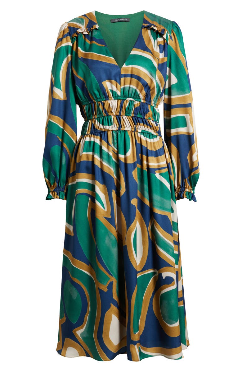 Julia Jordan Abstract Print Long Sleeve Midi Dress, Alternate, color, Green Multi