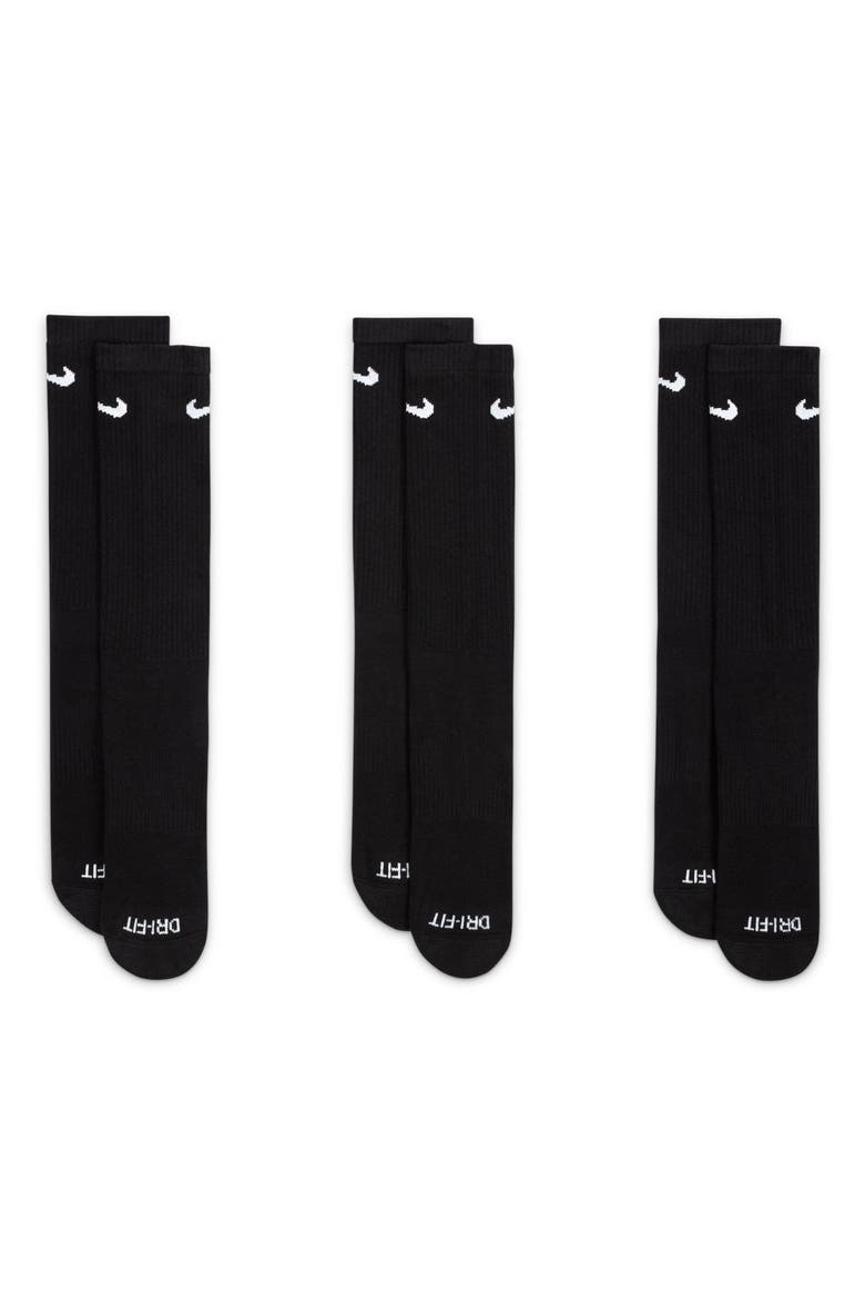 Assorted 3-Pack Everyday Plus Cushion Crew Training Socks, Alternate, color, BLACK/ WHITE