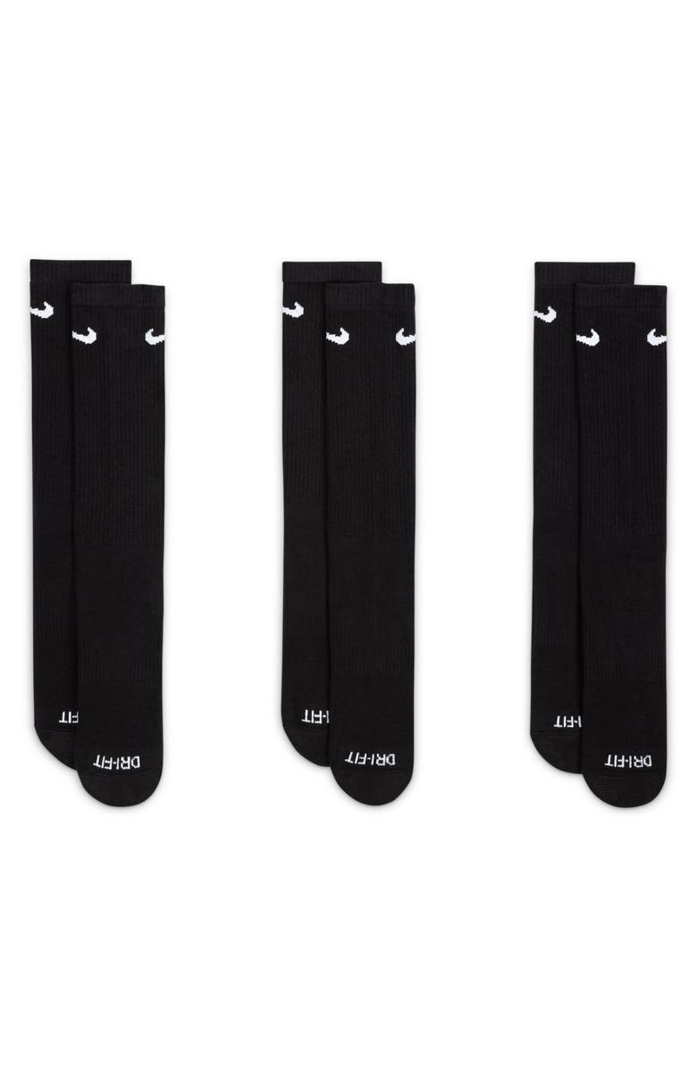 Nike Assorted 3-Pack Everyday Plus Cushion Crew Training Socks, Alternate, color, Black/ White