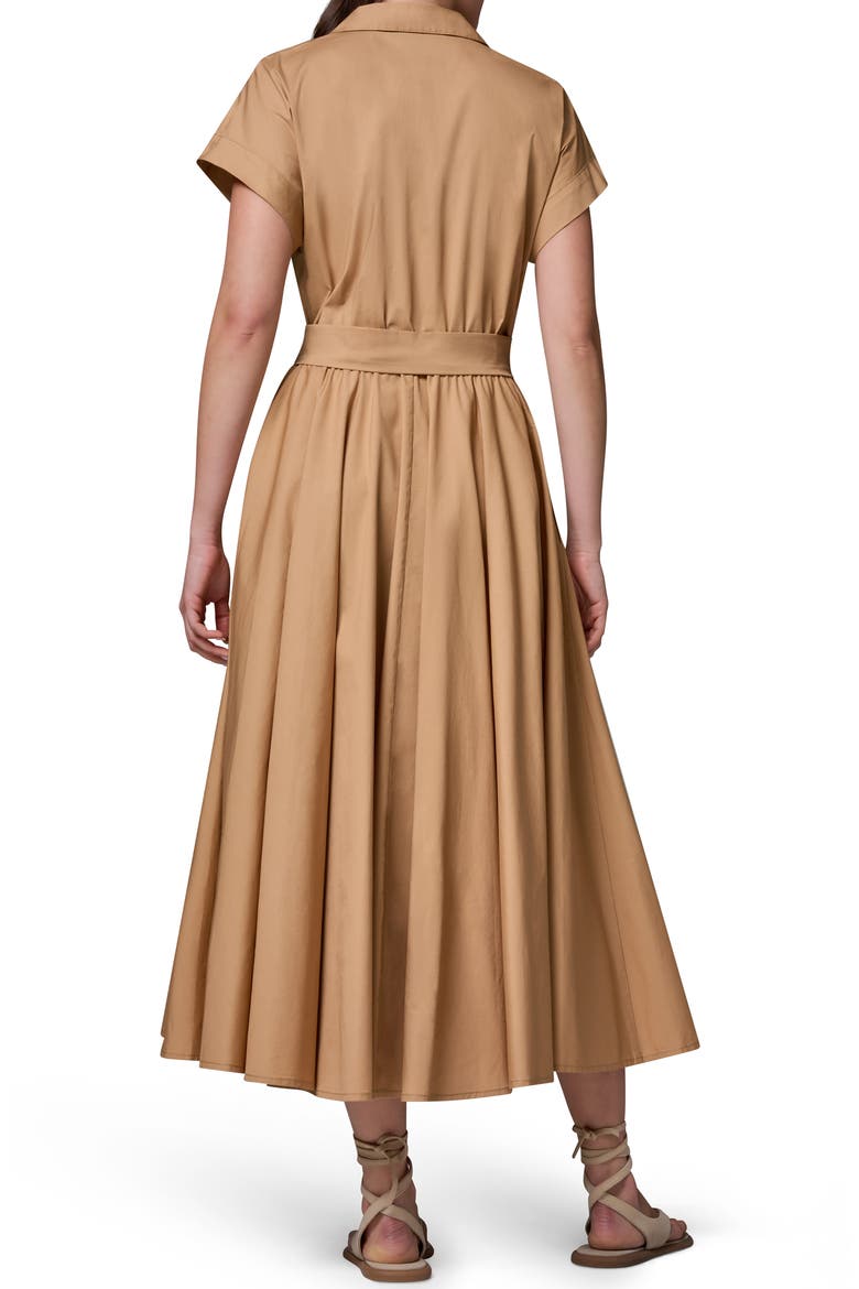 Tie Waist Short Sleeve Stretch Cotton Midi Shirtdress, Alternate, color, FAWN