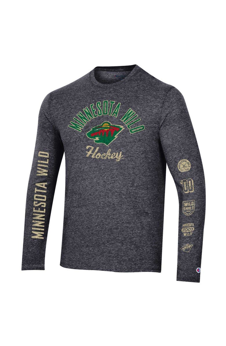 Champion Men's Champion Heather Black Minnesota Wild Multi-Logo Tri-Blend Long Sleeve T-Shirt, Alternate, color, Heather Black