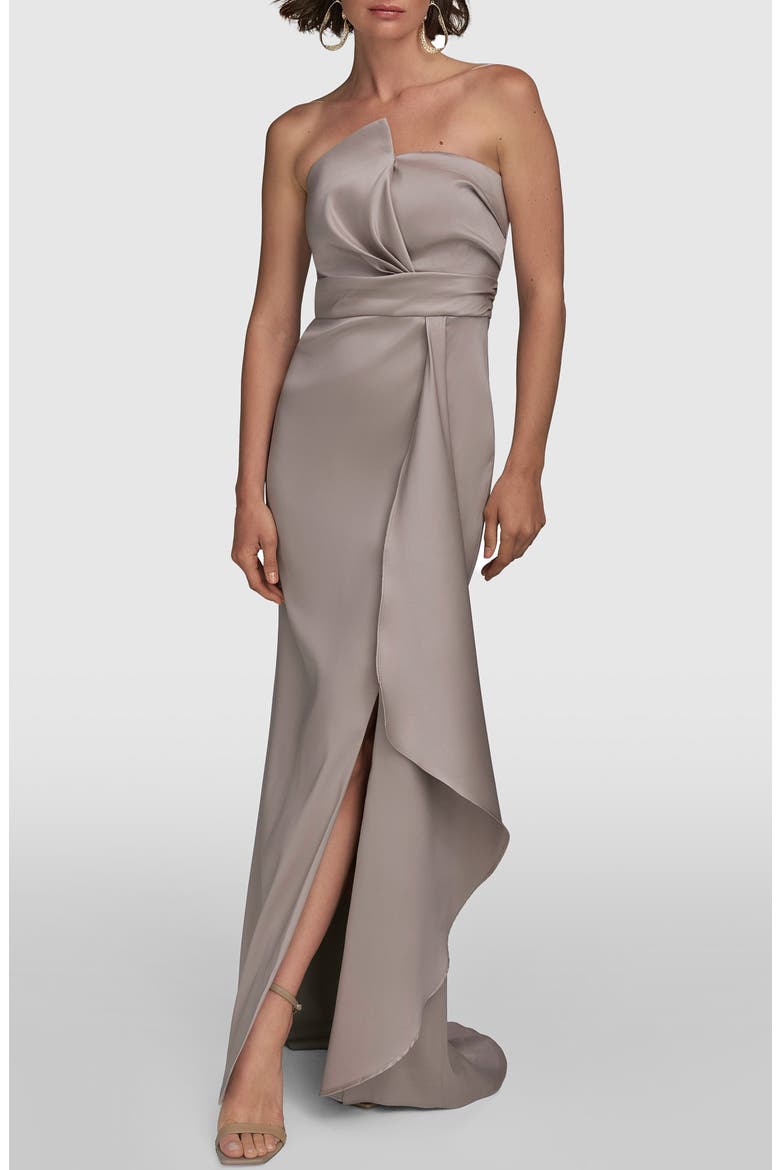 Asymmetric Strapless Satin Gown, Main, color, COBBLESTONE