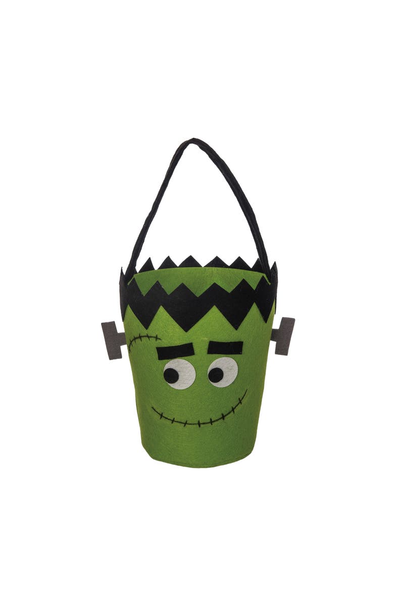 Transpac Felt Frankenstein Candy Bucket and Serving Bowl Halloween Decor, Main, color, Green