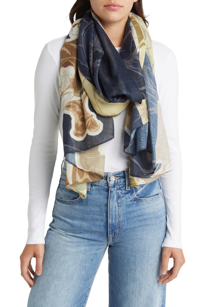 Print Scarf, Main, color, BLUE/GREY COLLAGE FLORAL