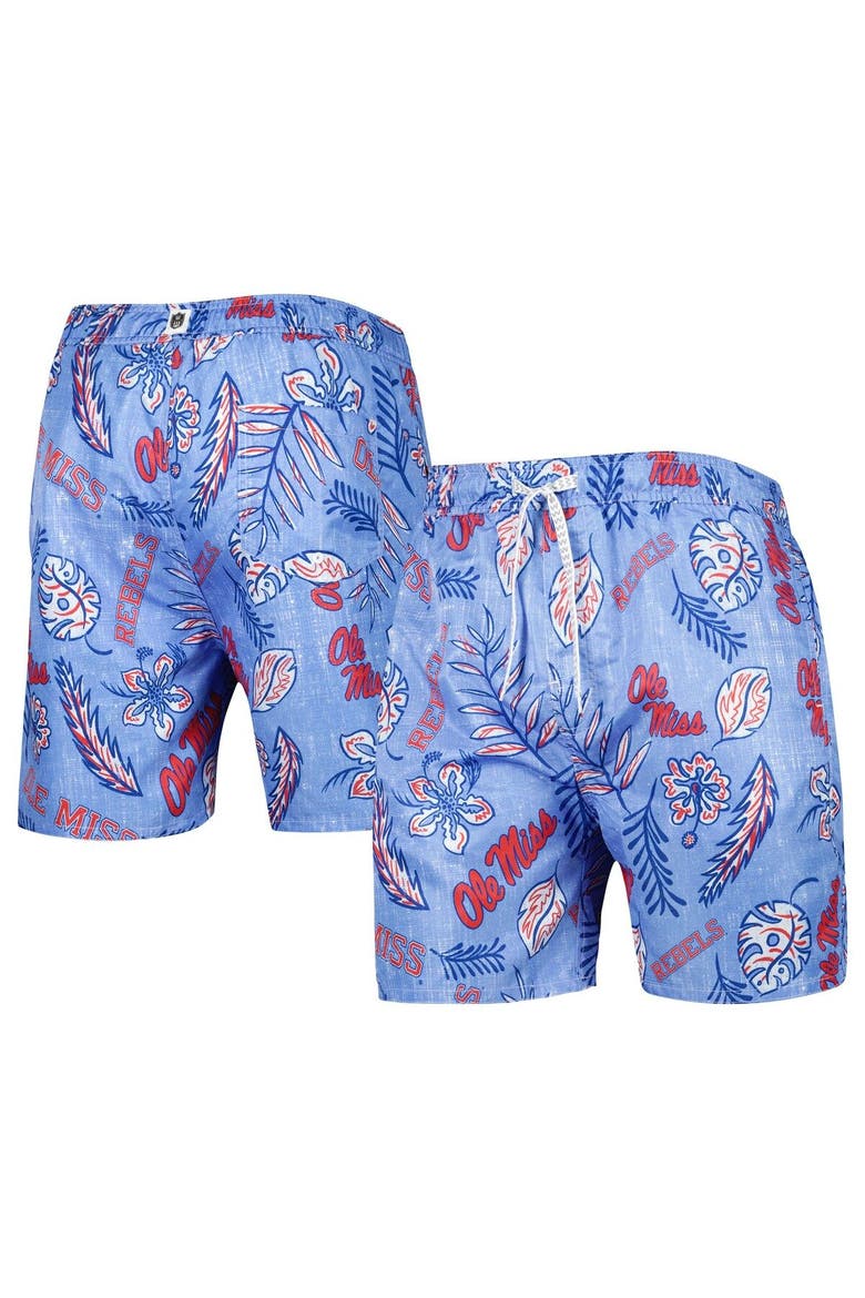 Men's Wes & Willy Powder Blue Ole Miss Rebels Vintage Floral Swim Trunks, Main, color, Powder Blue
