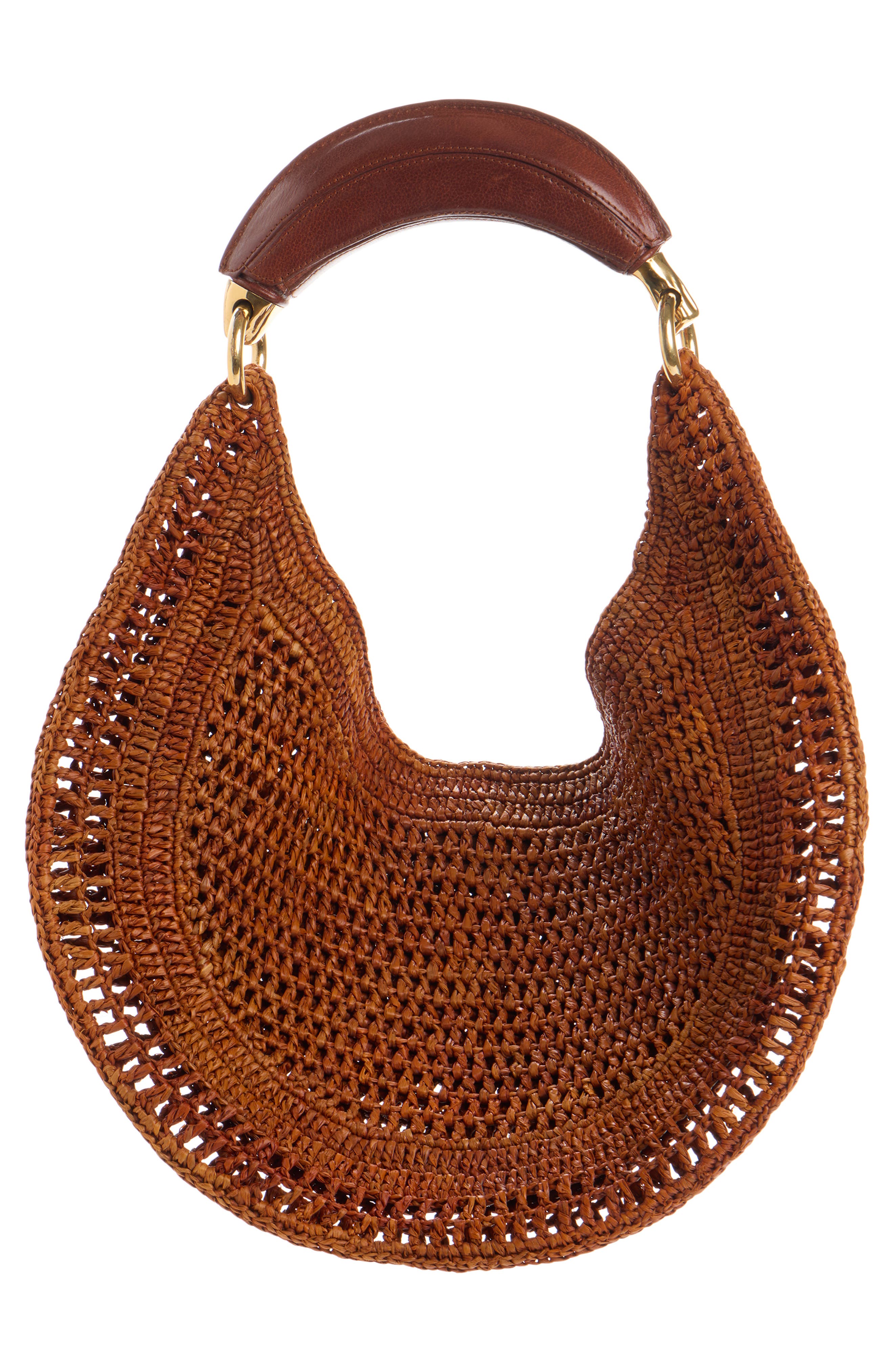 Chloé Summer Banana Crochet Raffia Hobo Bag, Alternate, color, Clay Brown