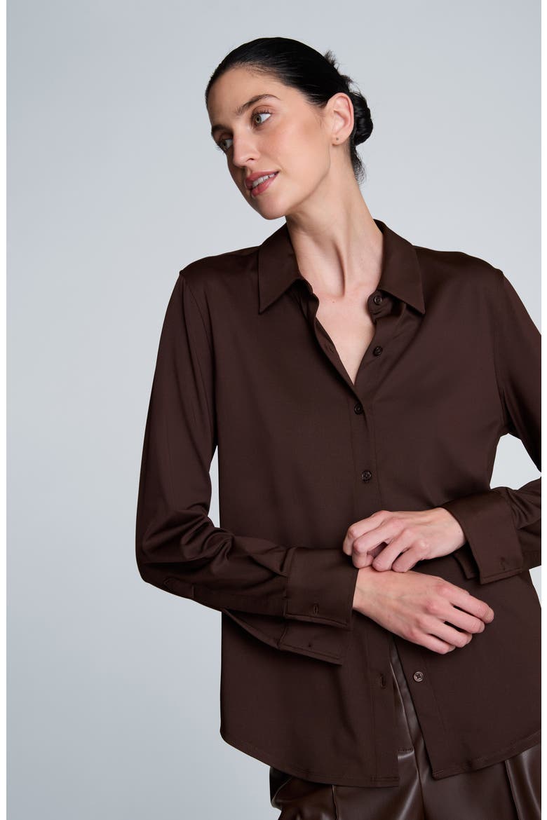 Long Sleeve Button Front Shirt, Alternate, color, MEDIUM BARK