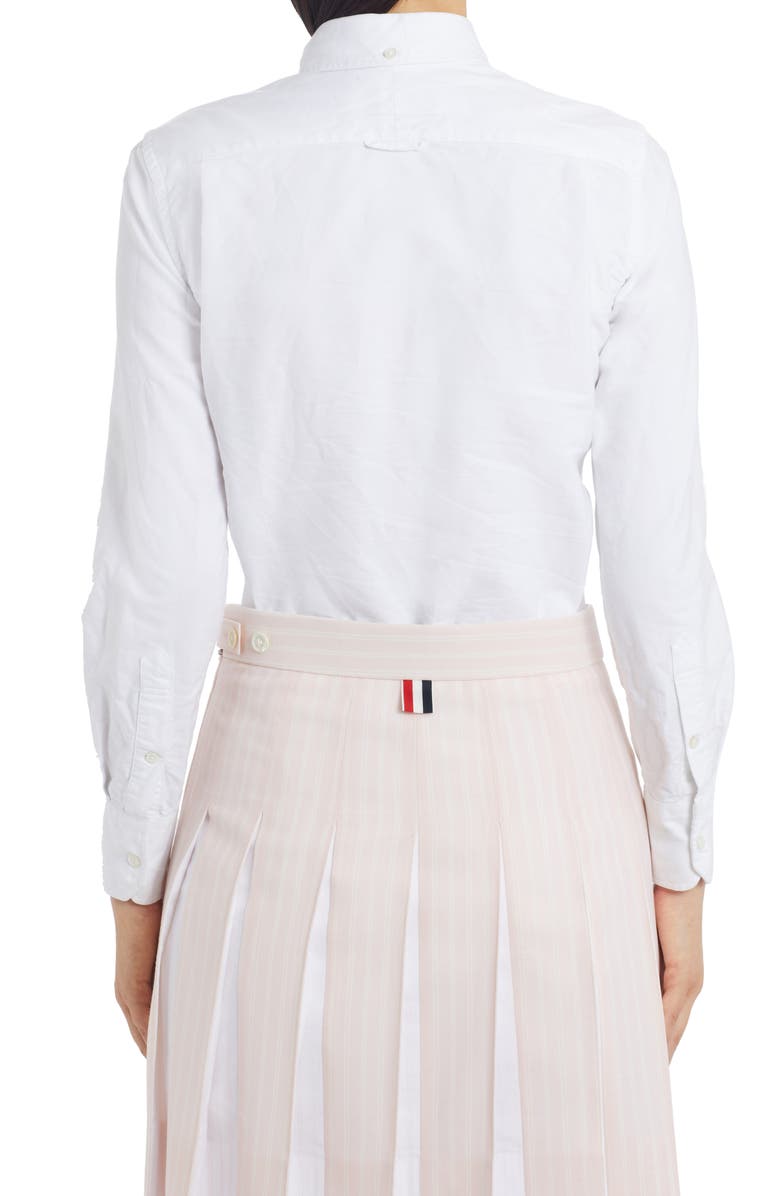 Thom Browne Classic Point Collar Long Sleeve Cotton Blouse, Alternate, color, White
