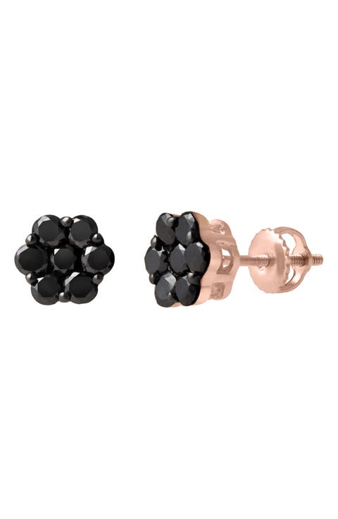 Black Diamond Floral Stud Earrings
