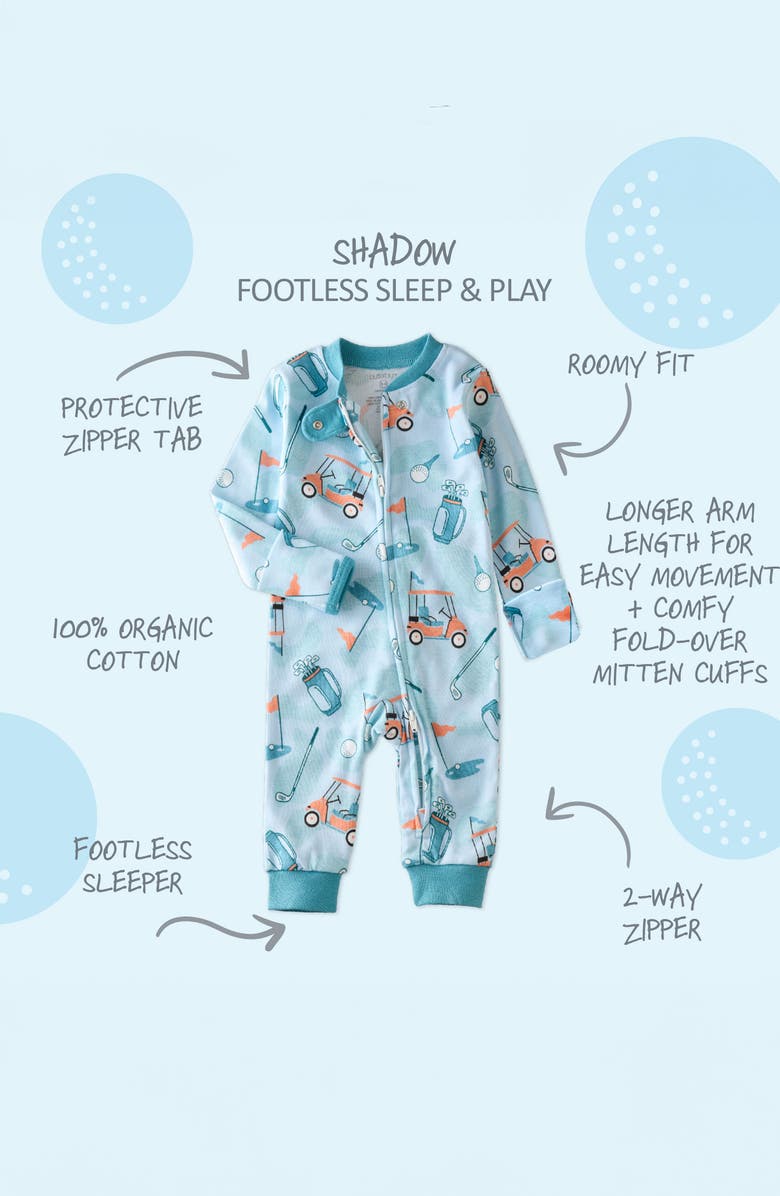 BUTTERBLU Shadow Footless Sleep & Play Organic Cotton Romper, Alternate, color, Little Golfer Blue