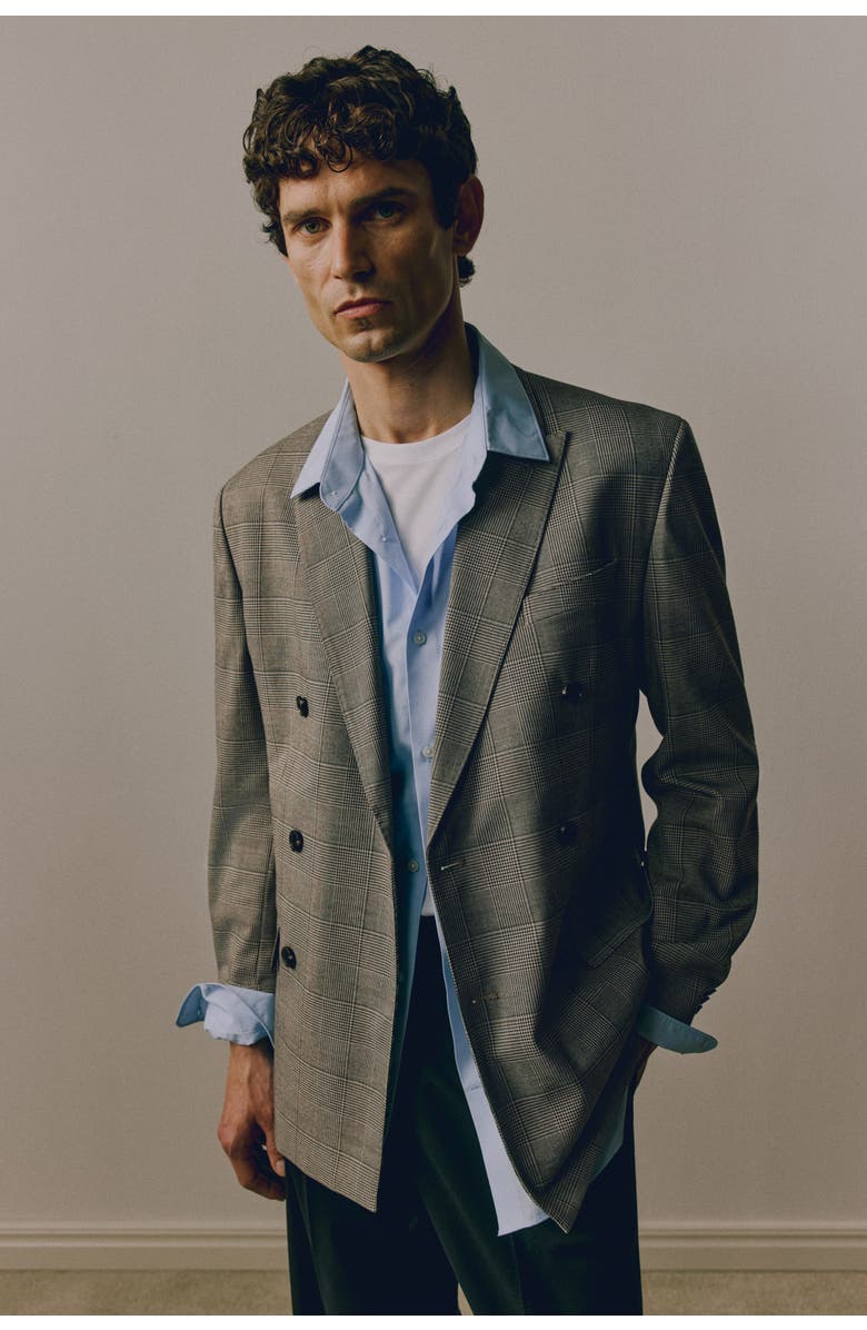 H&M Regular Fit Double-breasted Jacket, Alternate, color, Dark Beige/Checked