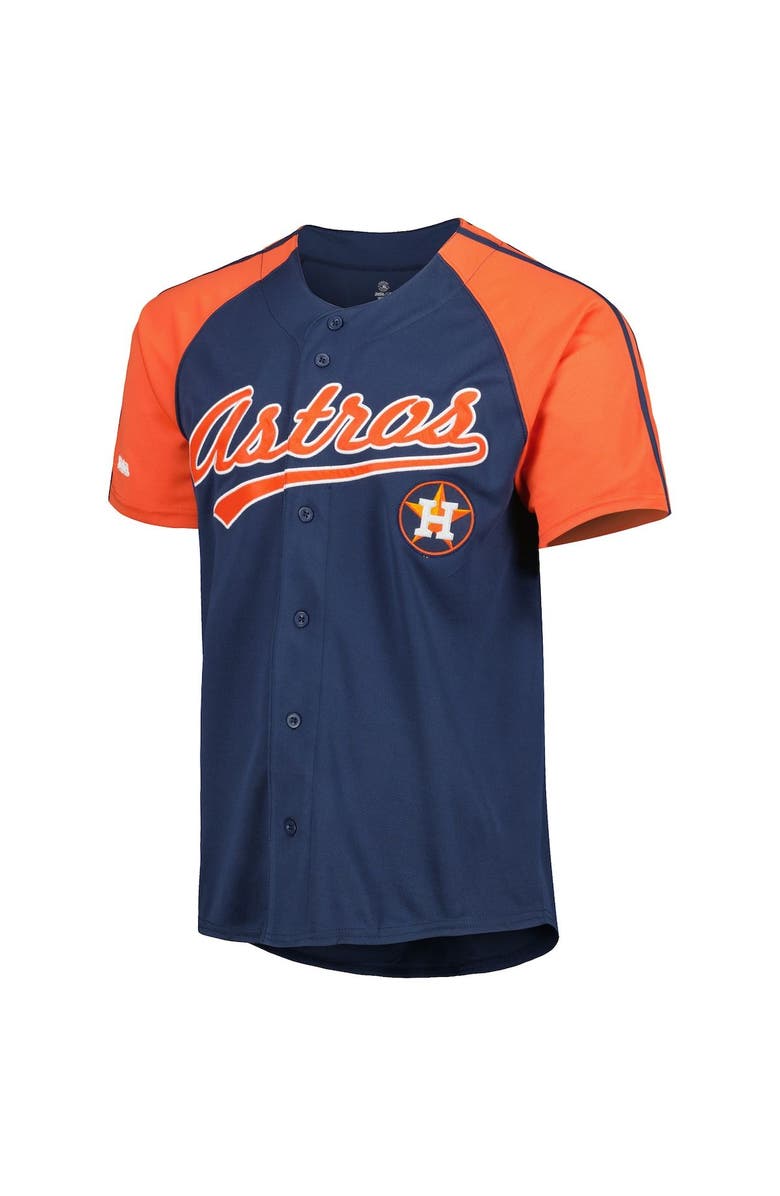 STITCHES Men's Stitches Navy Houston Astros Button-Down Raglan Fashion Jersey, Alternate, color,
