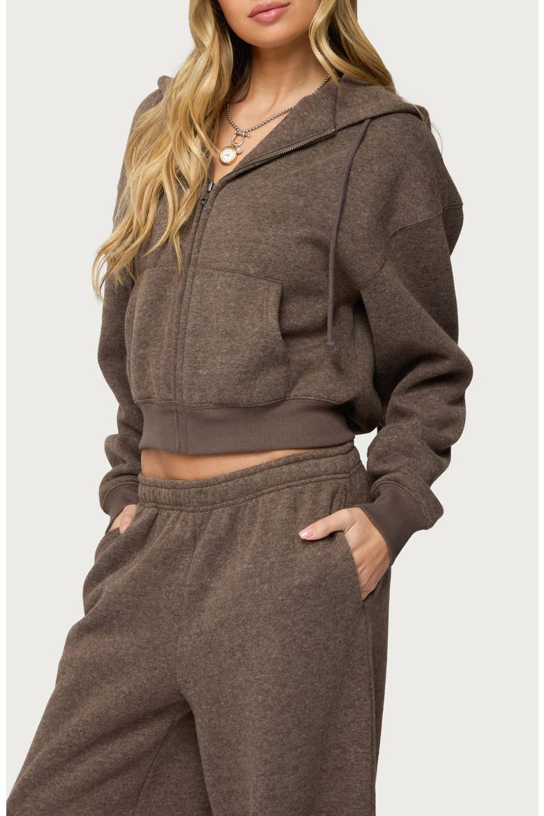 Laulie Crop Zip Hoodie, Alternate, color, BROWN