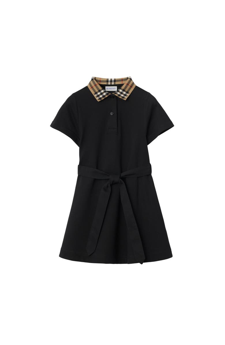 Burberry Check Collar Cotton Polo Shirt Dress, Main, color, Black