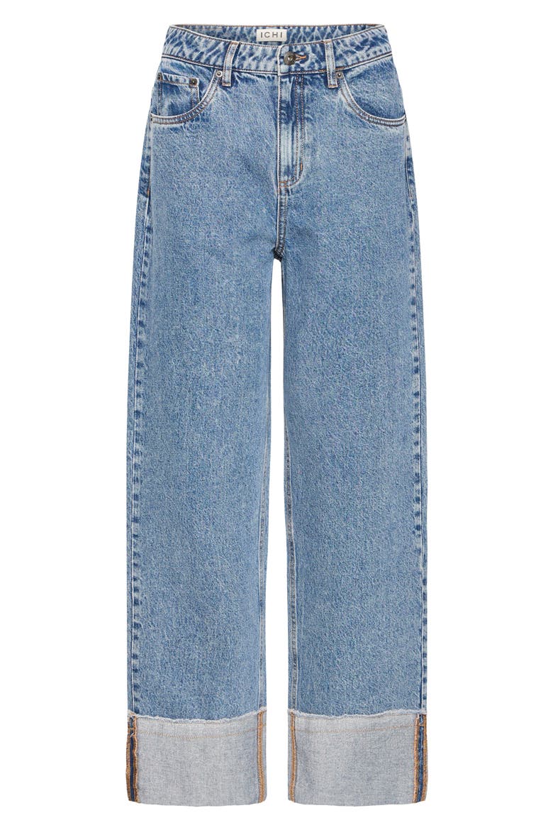 Foldover Cuff Wide Leg Jeans, Alternate, color, WASHED MED BLUE