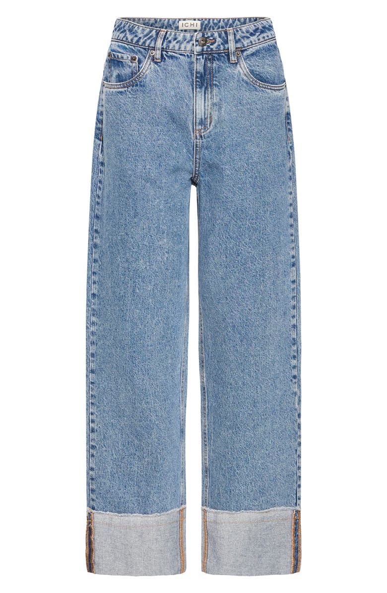 ICHI Foldover Cuff Wide Leg Jeans, Alternate, color, Washed Med Blue