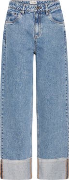 ICHI Foldover Cuff Wide Leg Jeans