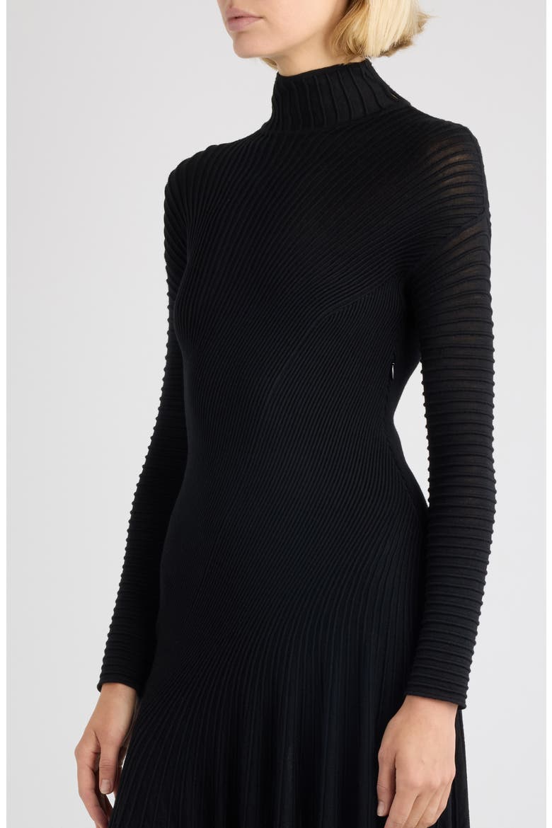 Twisted Rib Long Sleeve Wool Blend Dress, Alternate, color, NOIR ALAIA