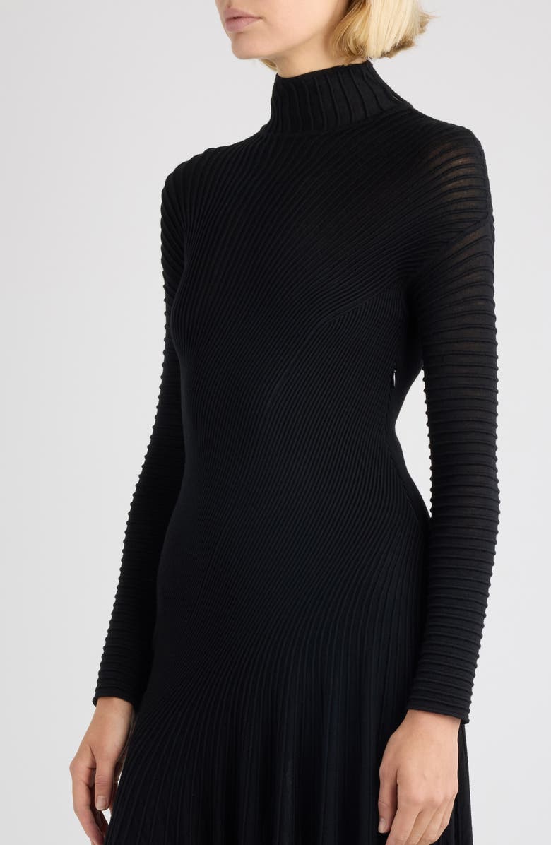 Alaïa Twisted Rib Long Sleeve Wool Blend Dress, Alternate, color, Noir Alaia