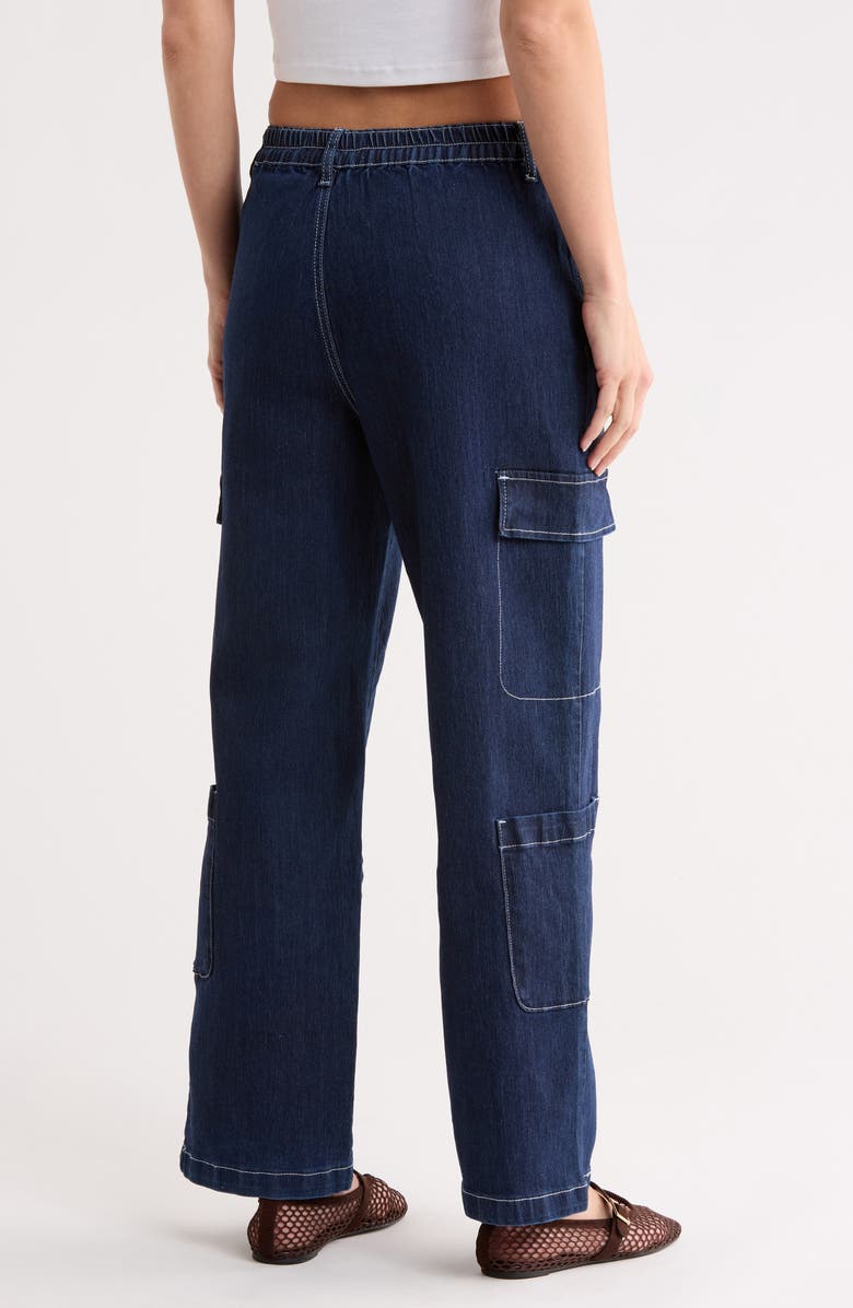 Madden Girl High Waist Wide Leg Cargo Jeans, Alternate, color, Dark Rinse