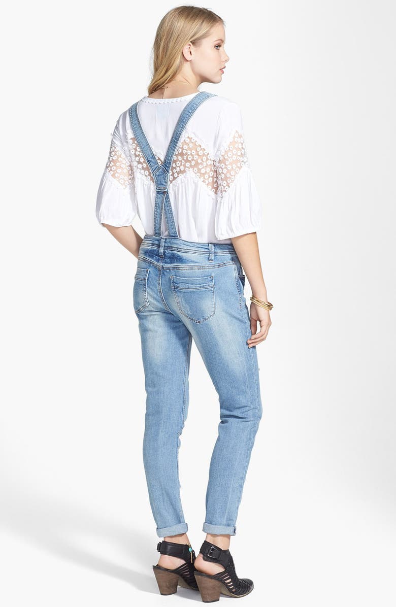 Love, Fire Fire Destroyed Denim Overalls, Alternate, color,