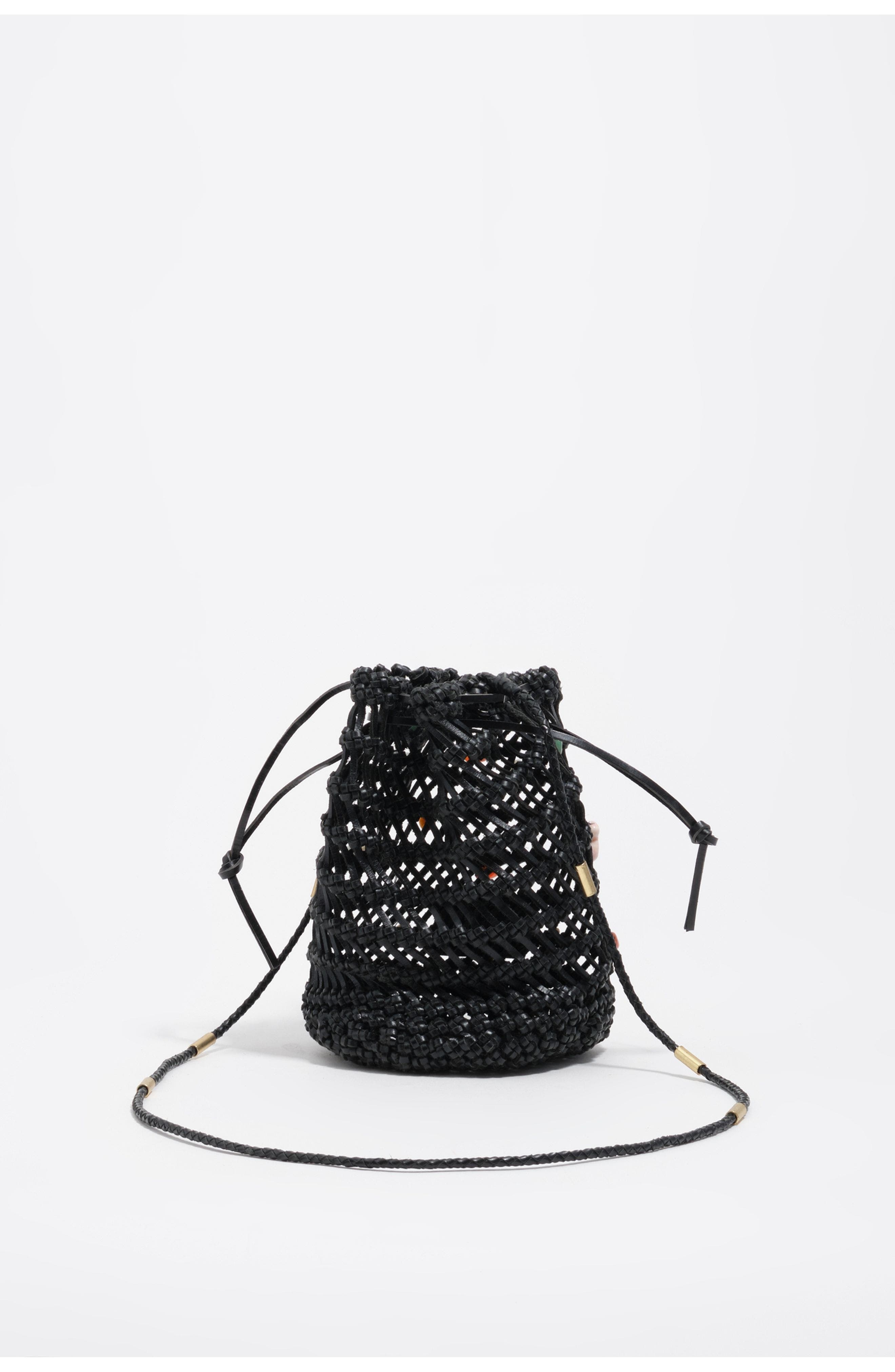 Bimba y Lola Mini Plaited Crochet Leather Bag, Alternate, color, Black
