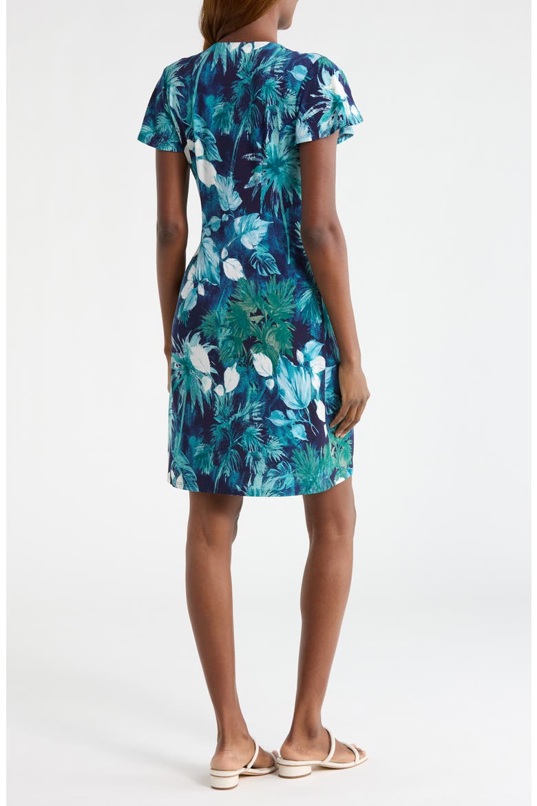 Sophia Serene Palms Flutter Sleeve Faux Wrap Dress, Alternate, color, COASTLINE