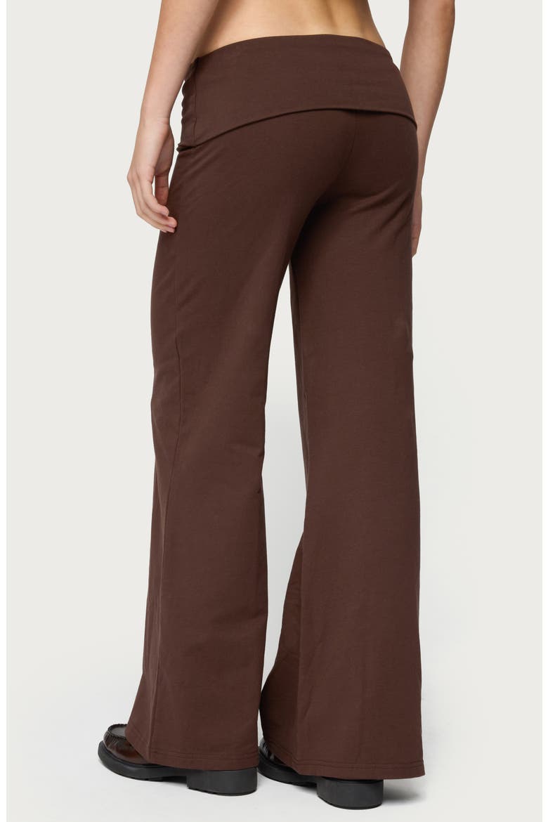 Wide Leg Foldover Cotton Pants, Alternate, color, BROWN