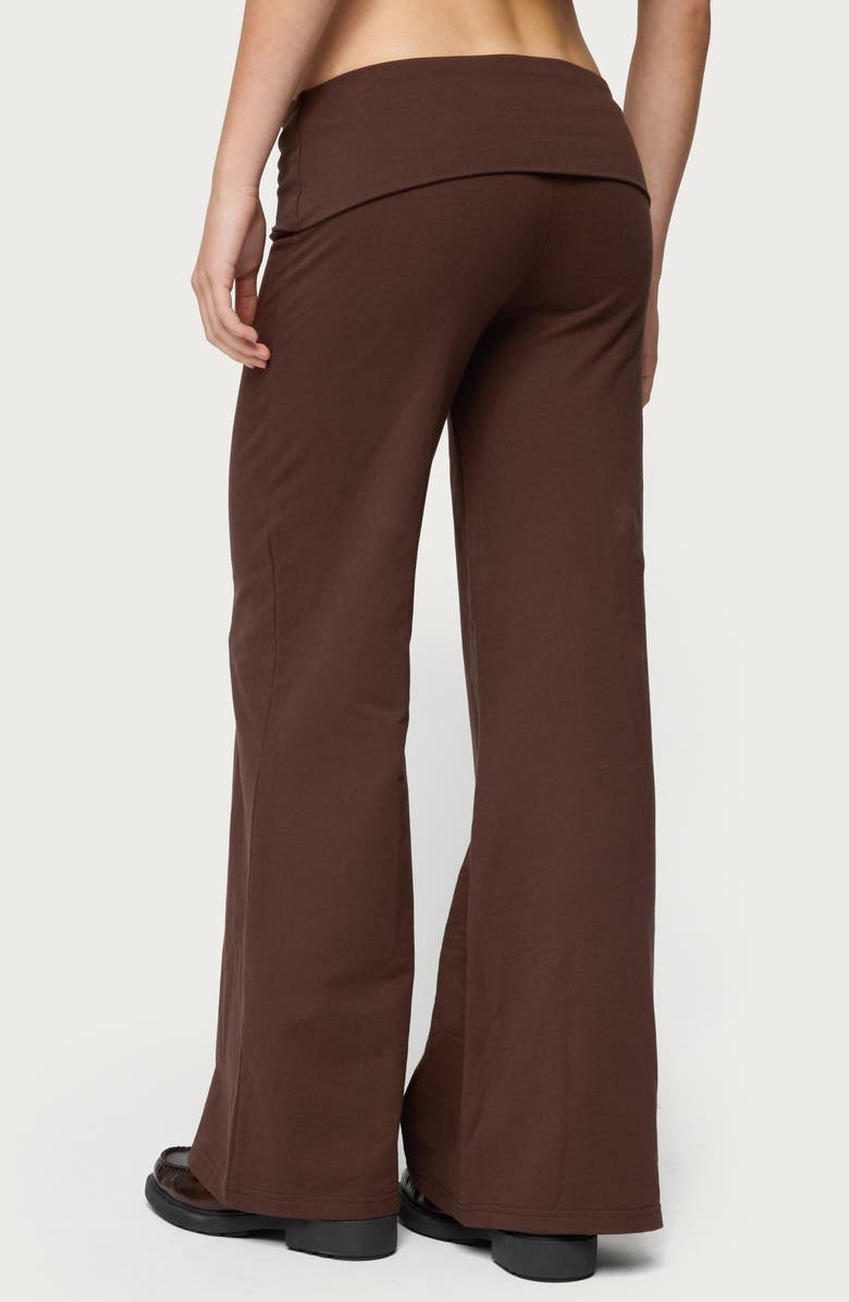 EDIKTED Wide Leg Foldover Cotton Pants, Alternate, color, Brown