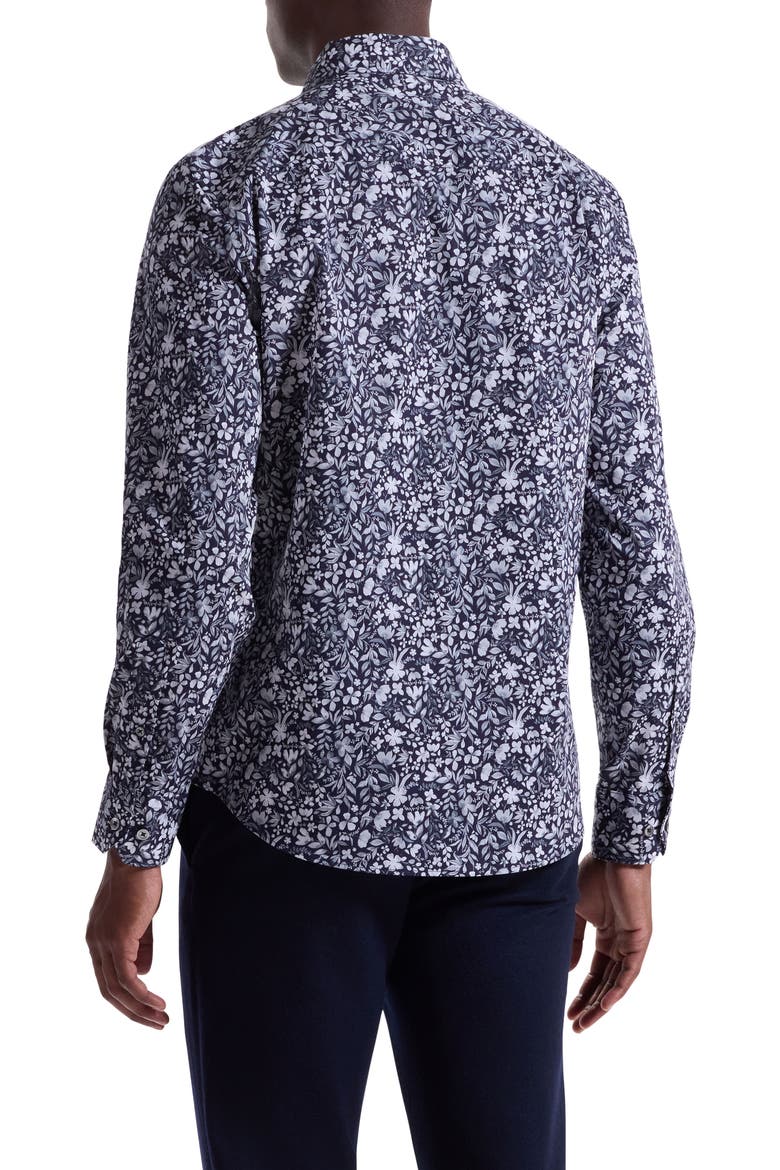 Axel Shaped Fit Floral Stretch Button-Up Shirt, Alternate, color, BLACK