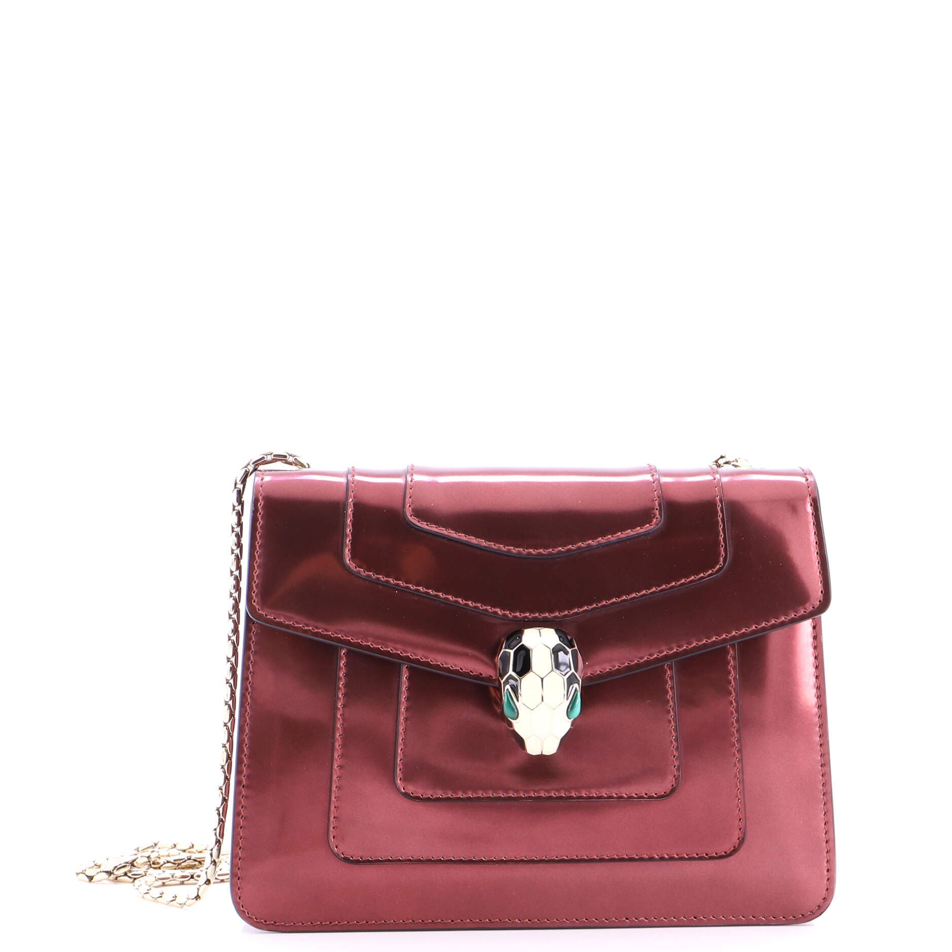 Serpenti Forever Square Shoulder Bag Metallic Leather Small, Main, color, Red