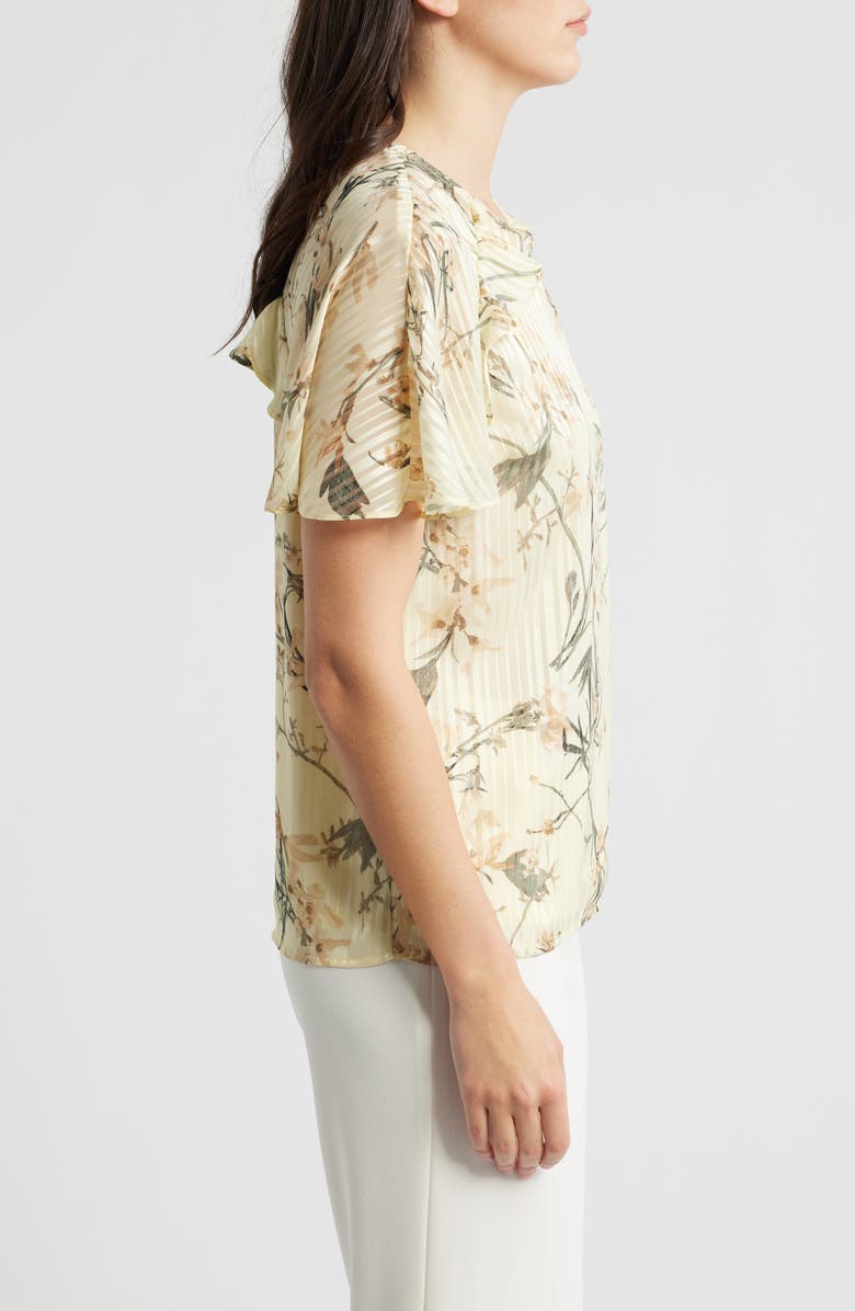 Anne Klein Floral Print Flutter Sleeve Chiffon Top, Alternate, color, Whisper Yellow Multi