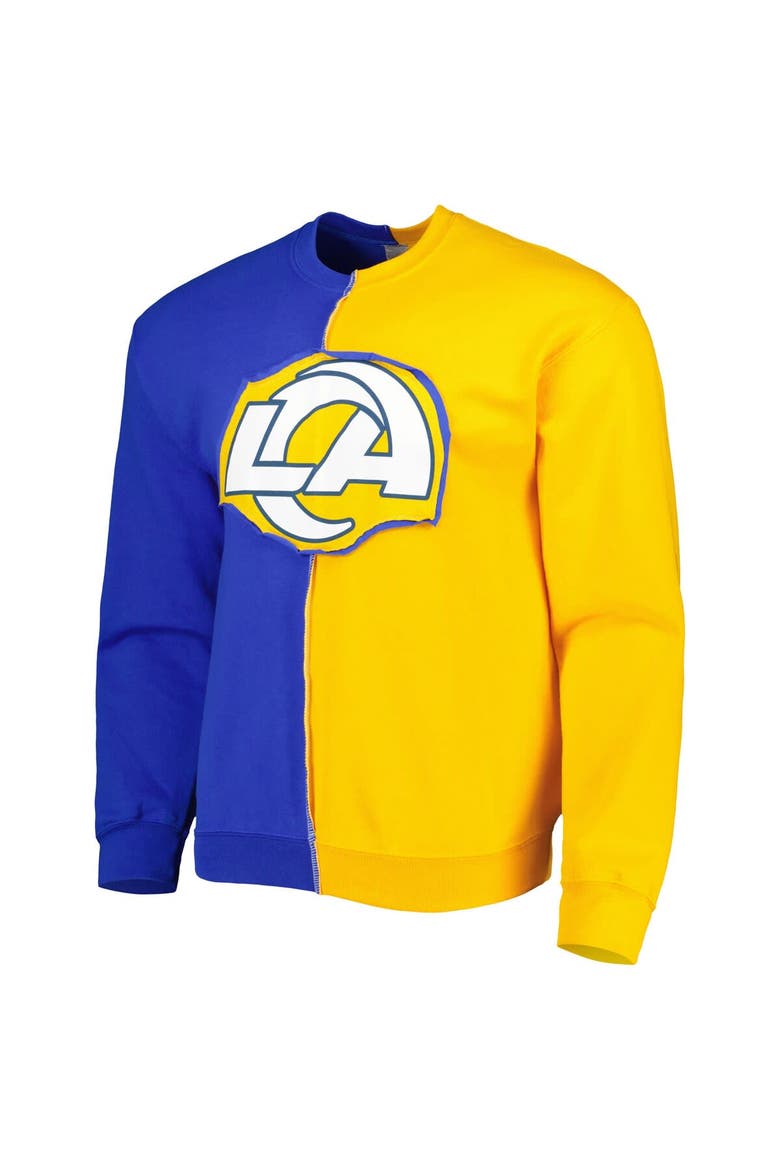 Men's Refried Apparel Royal/Gold Los Angeles Rams Sustainable Split Center Pullover Sweatshirt, Alternate, color, Royal