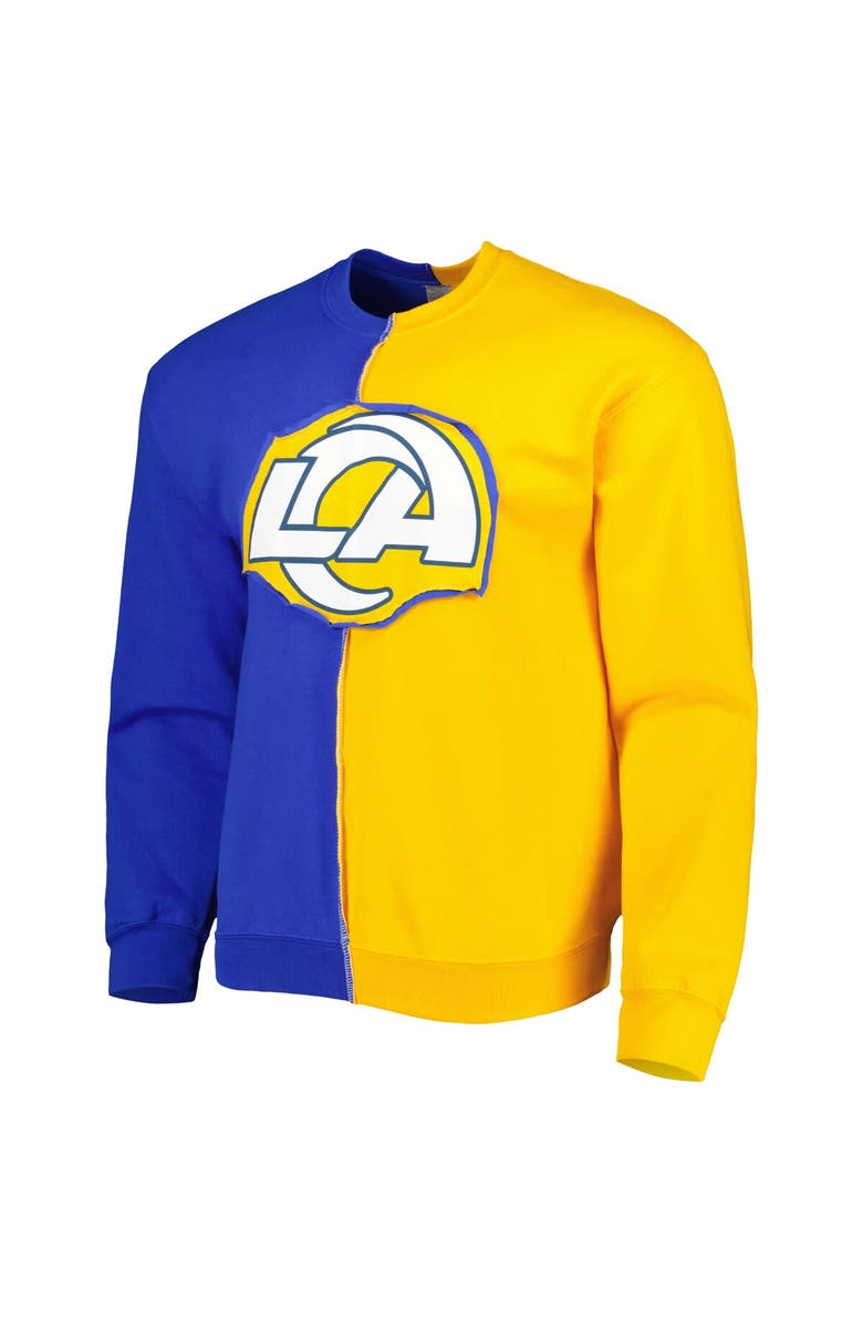 REFRIED APPAREL Men's Refried Apparel Royal/Gold Los Angeles Rams Sustainable Split Center Pullover Sweatshirt, Alternate, color, Royal