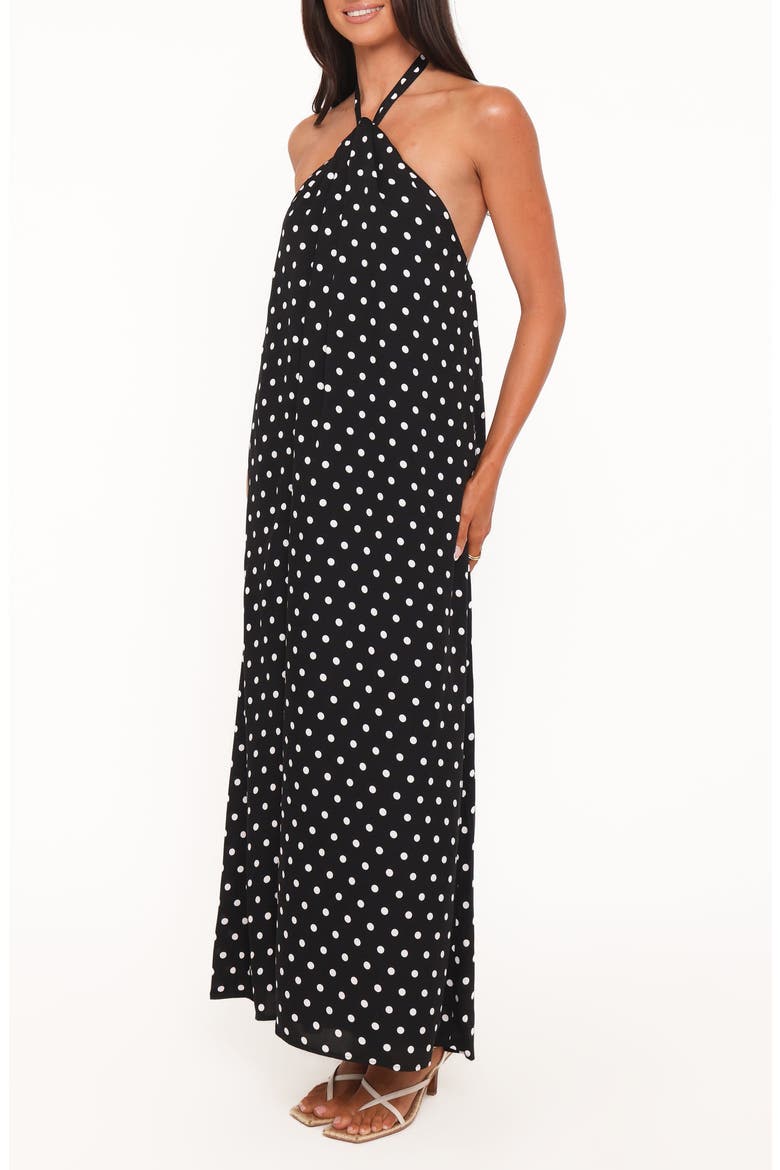 Theophania Dot Sleeveless Halter Maxi Dres, Alternate, color, BLACK POLKA DOT