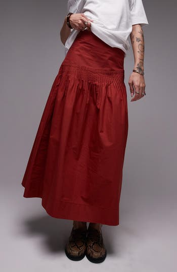 Topshop Pintuck Cotton Poplin Maxi Skirt | Nordstrom