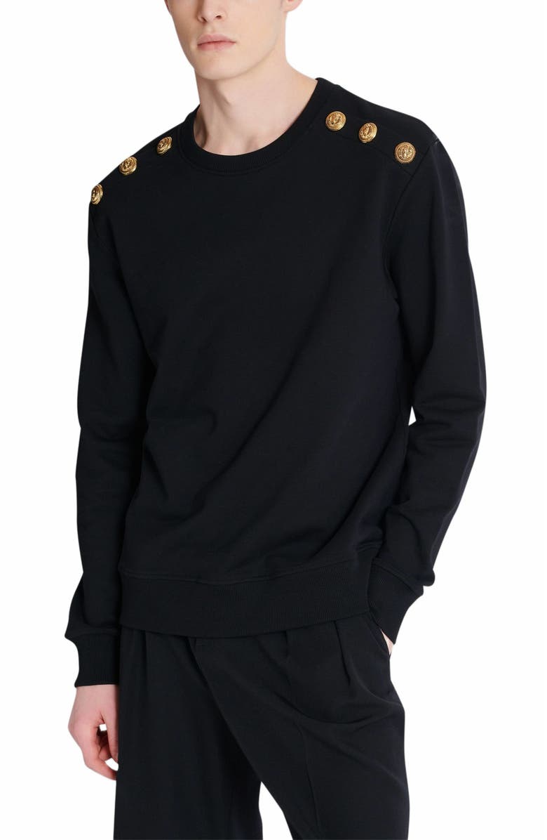 Balmain Sweater With Chain Lion Buttons, Alternate, color, Black