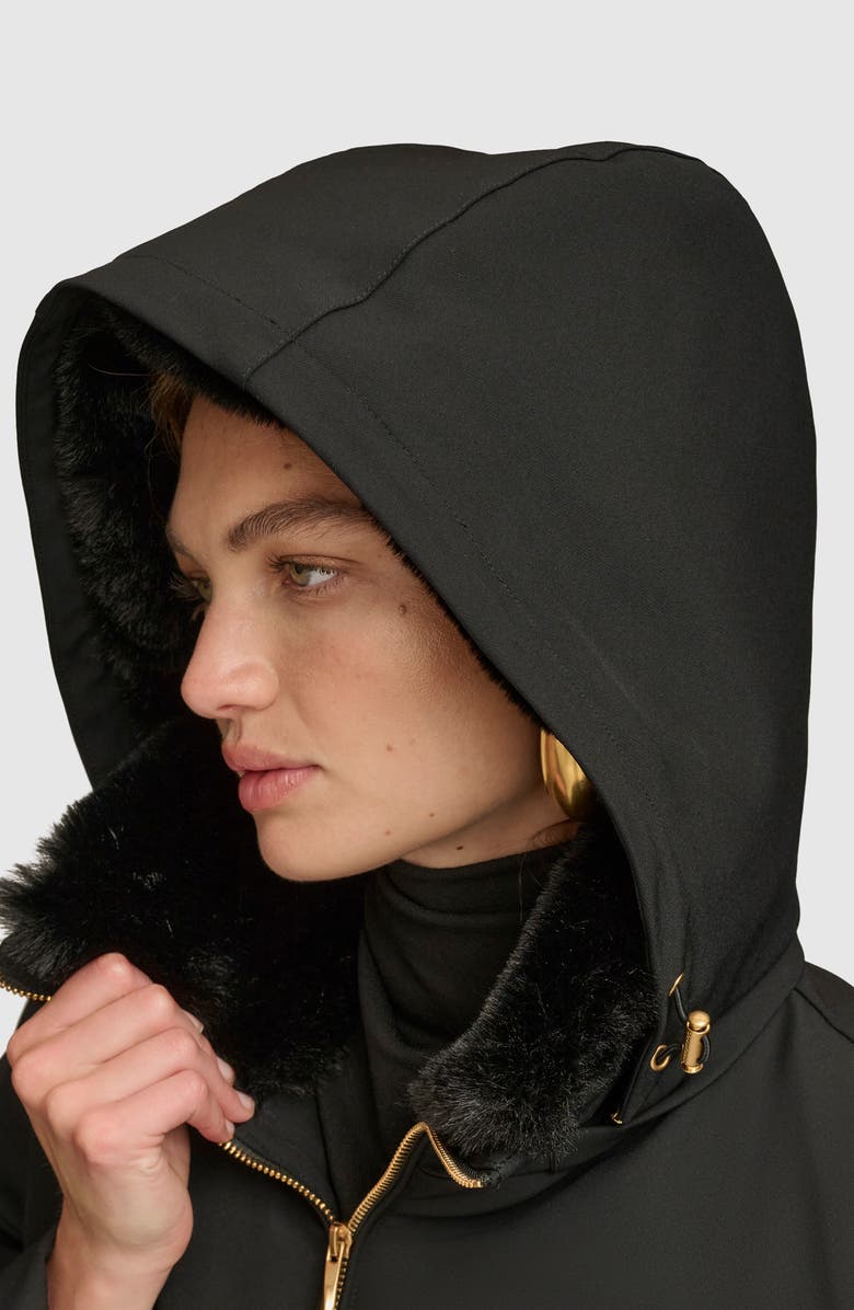 Donna Karan New York Lux Water Resistant Puffer Coat with Faux Fur Trim, Alternate, color, Black