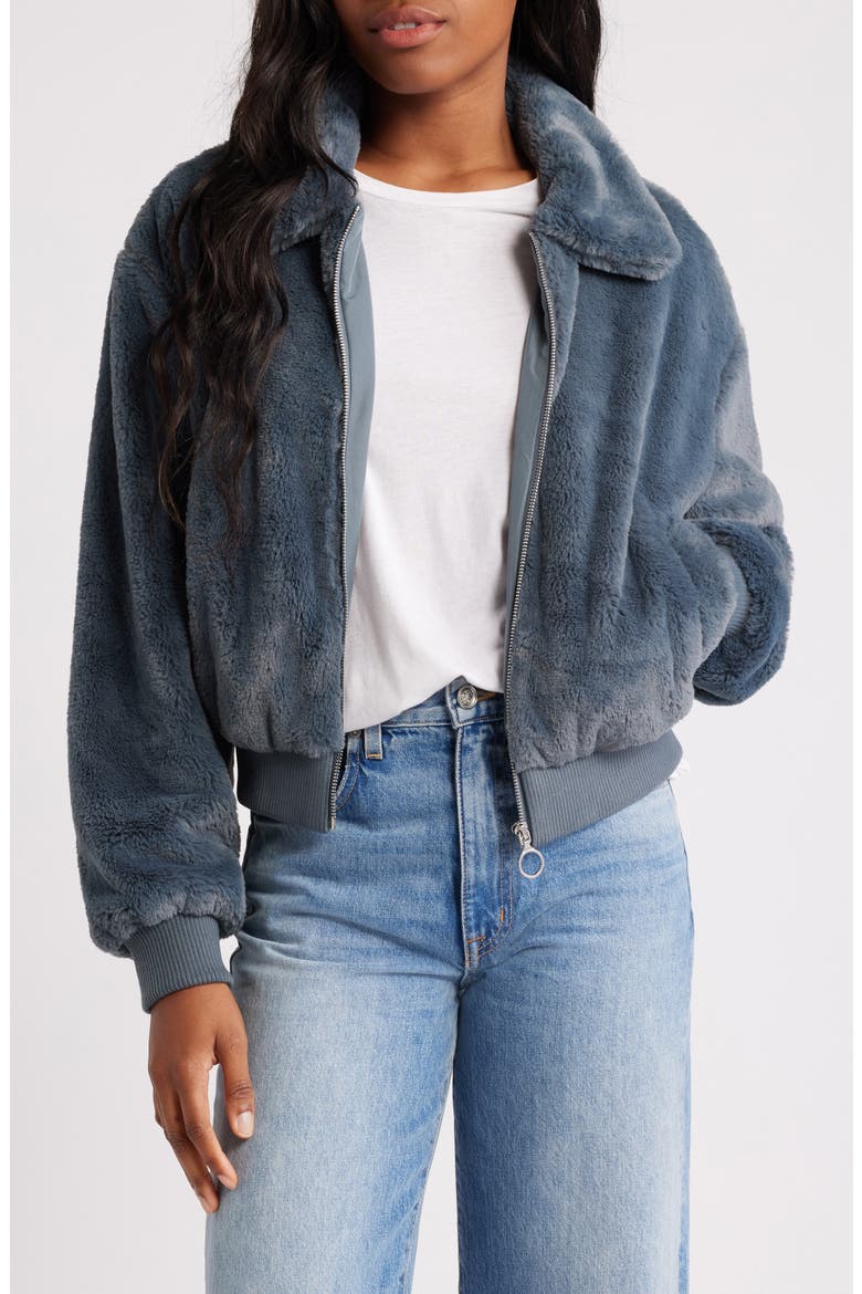 Faux Fur Jacket, Main, color, DUSTY BLUE