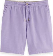 Scotch & Soda Flat Front Slub Cotton & Linen Twill Drawstring Bermuda Shorts