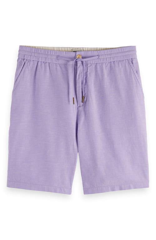 Scotch & Soda Flat Front Slub Cotton & Linen Twill Drawstring Bermuda Shorts In Bright Lavender