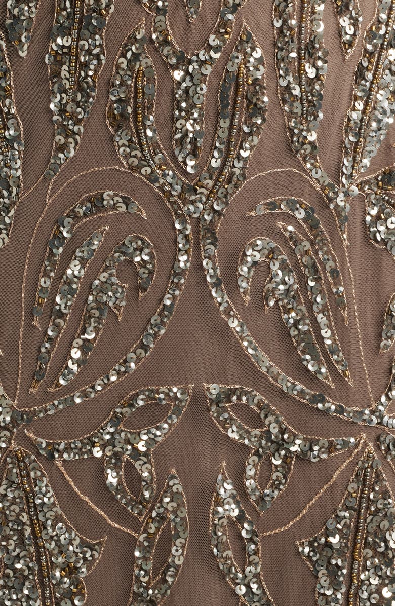 Pisarro Nights Beaded Mesh Midi Cocktail Dress, Alternate, color, Mocha