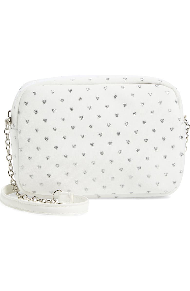 Capelli New York Kids' Velvet Glitter Heart Bag, Main, color, White