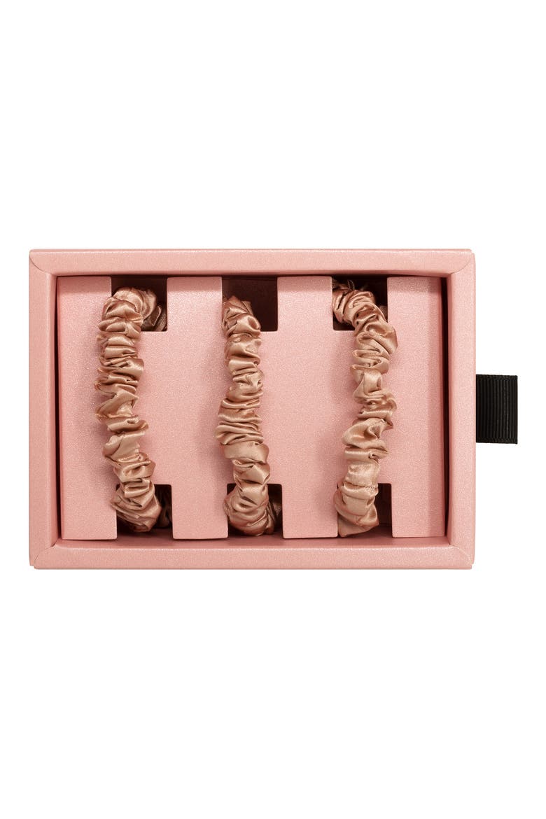 3-Pack Skinny Silk Scrunchies, Alternate, color, ROSE GOLD