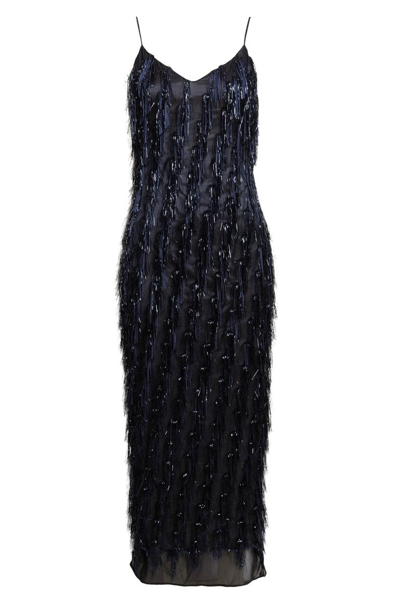Stella McCartney Metallic Tinsel Satin Slipdress, Alternate, color, Navy