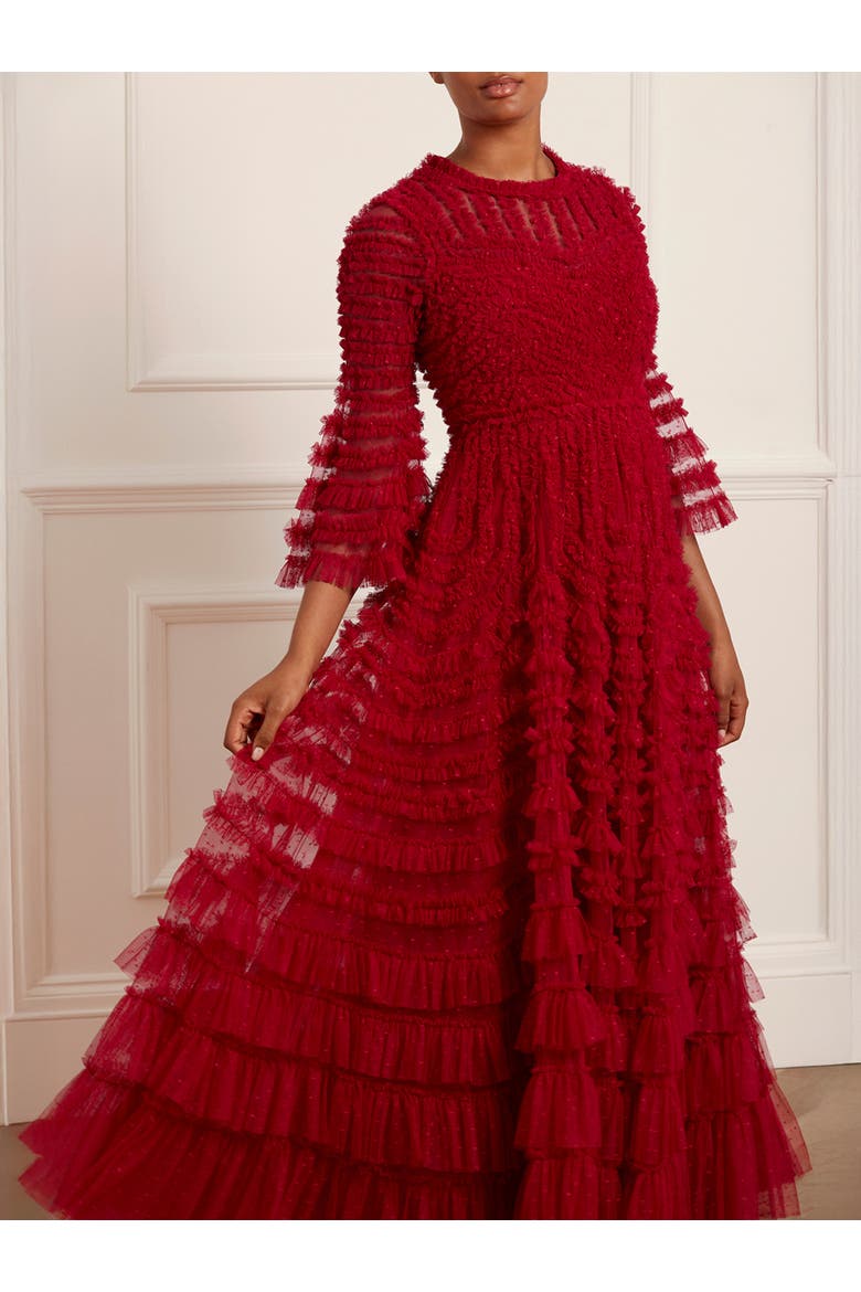 La Vie En Rose Round Neck Gown, Alternate, color, Deep Red