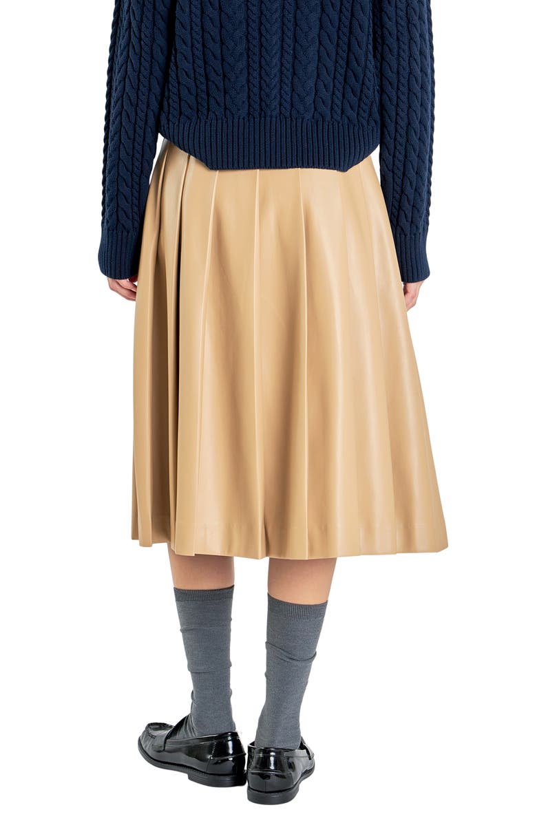 English Factory Pleated Faux Leather Skirt, Alternate, color, Taupe