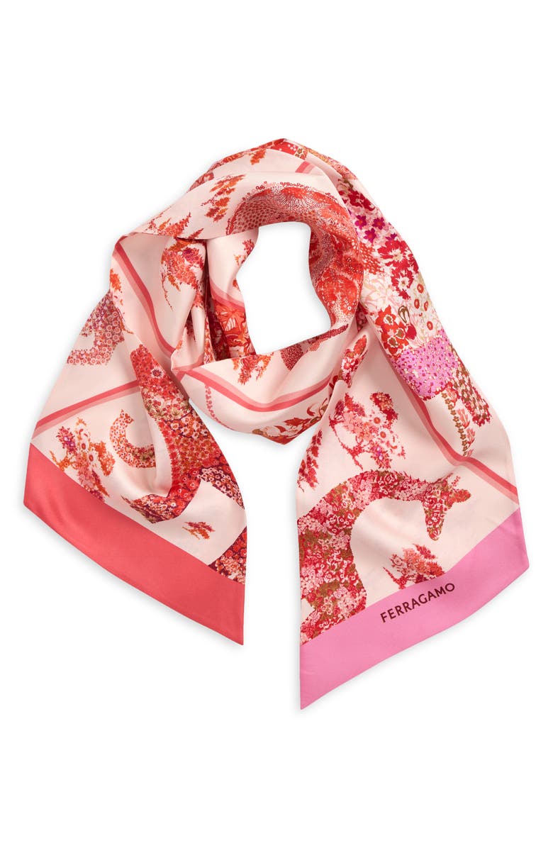 FERRAGAMO Patchwork Silk Skinny Scarf, Alternate, color, Rosa Chiaro