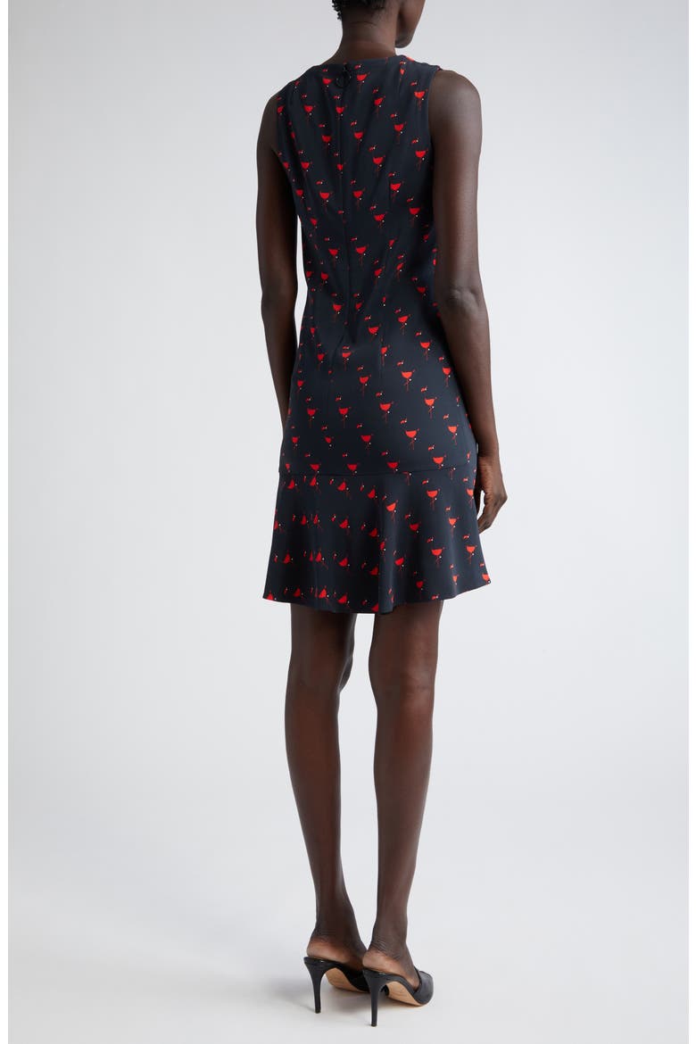 Flamingo Print Sleeveless Crepe Shift Dress, Alternate, color, BLACK AND RED