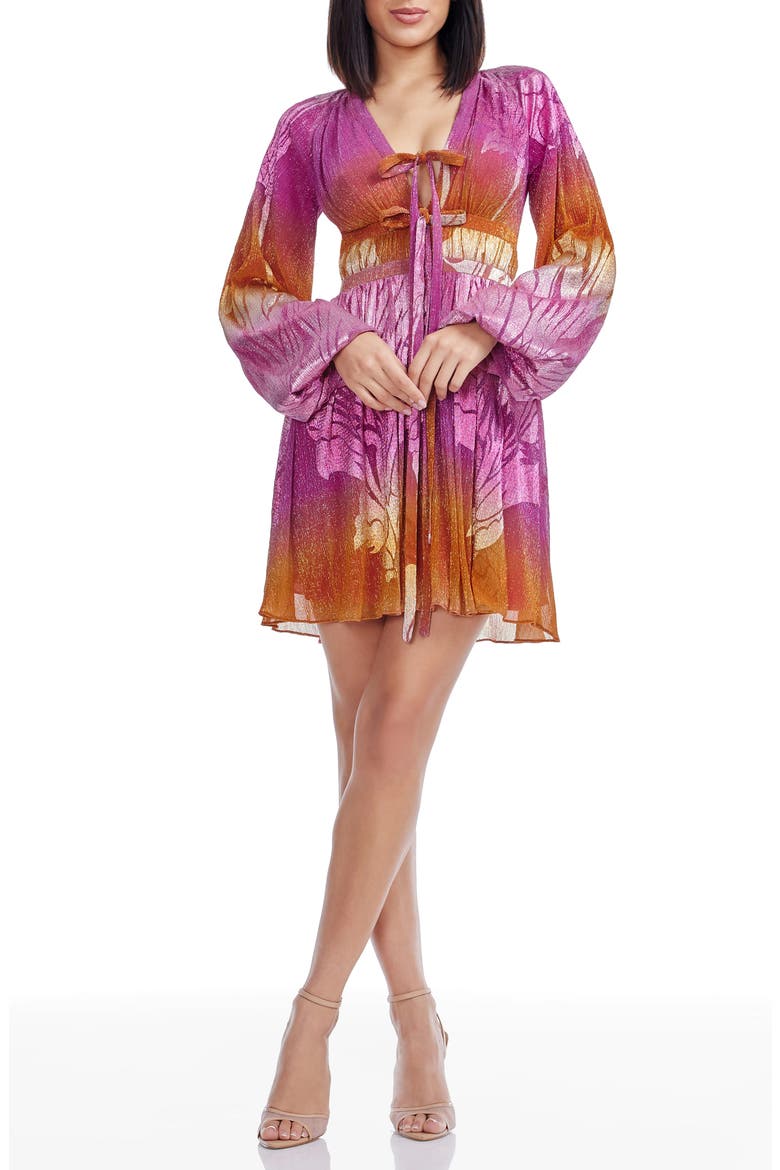 Codi Long Sleeve Fit & Flare Dress, Main, color, BRIGHT FUCHSIA MULTI